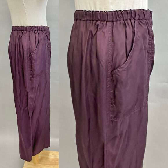 Babette SF satin burgundy wide leg ankle pant size Small Rayon elastic waist - Picture 5 of 16